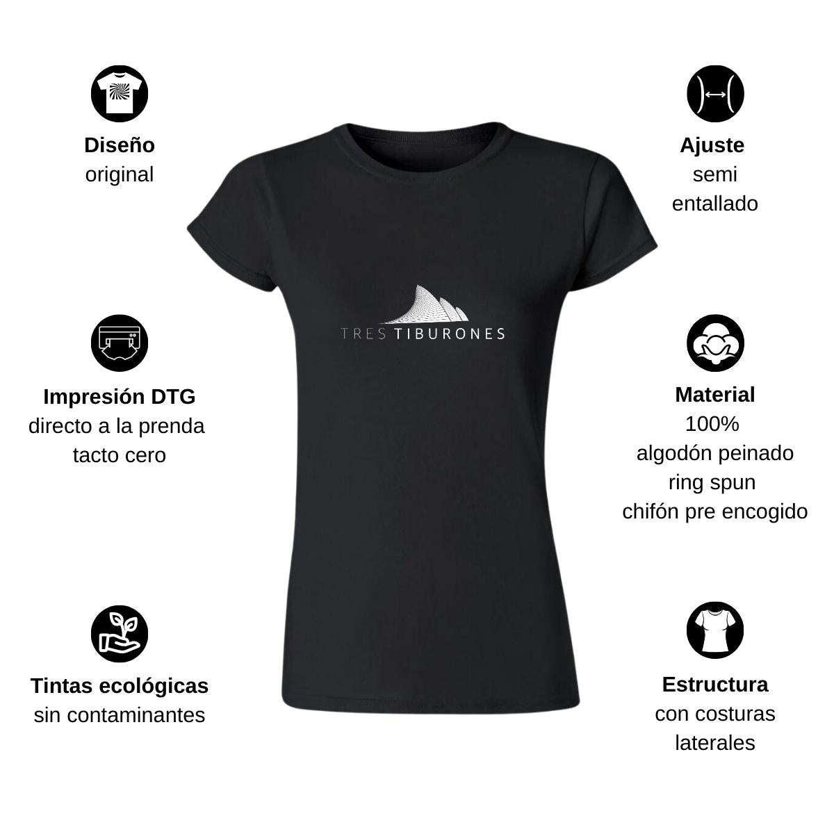Playera Manga Corta Mujer Negro Personalizable Logo