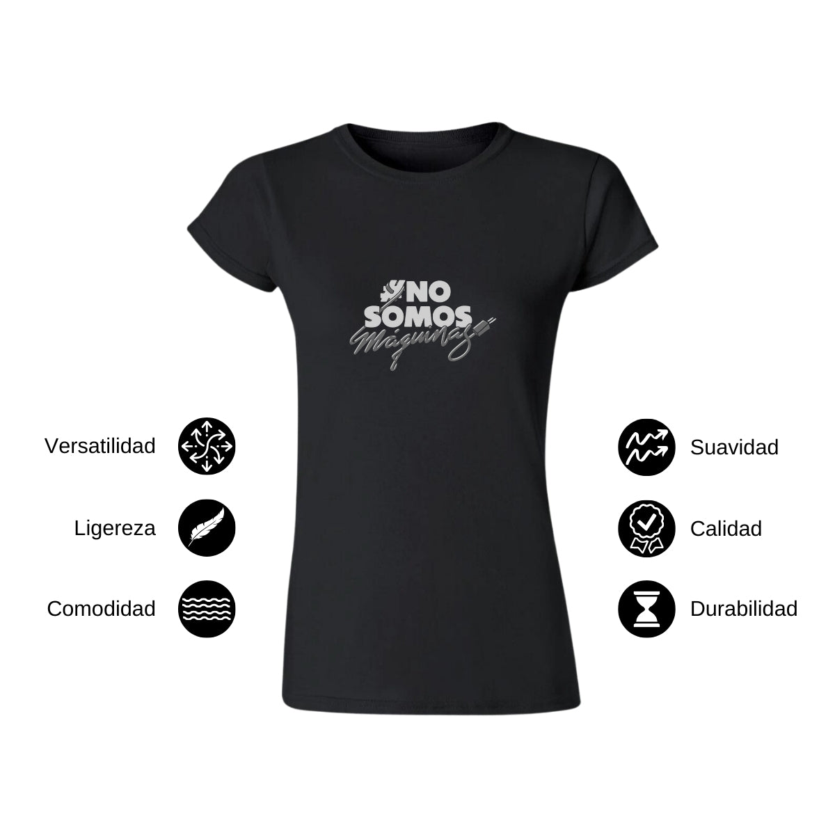 Playera Manga Corta Mujer Negro Personalizable Logo #NoSomosMaquinas