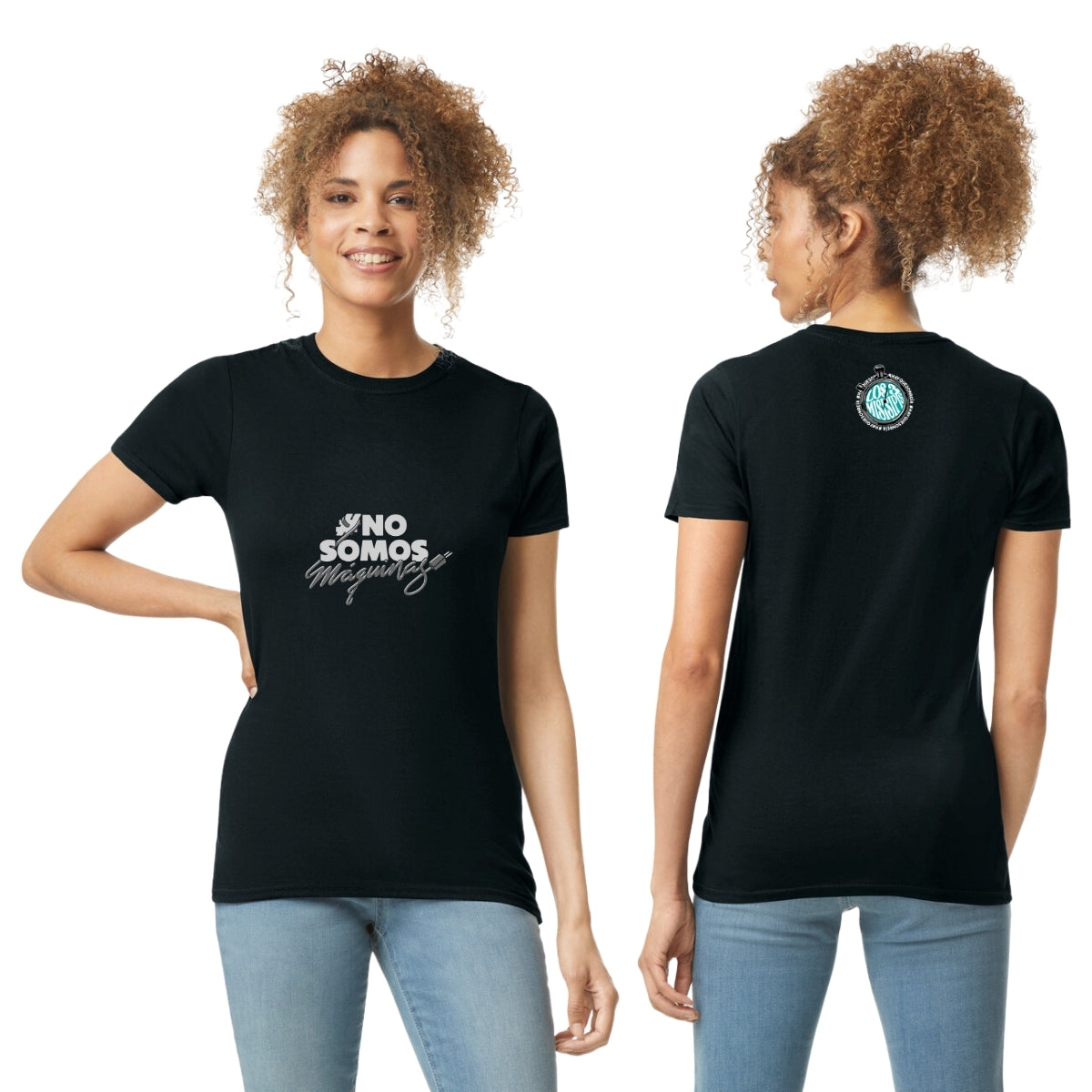 Playera Manga Corta Mujer Negro Personalizable Logo #NoSomosMaquinas