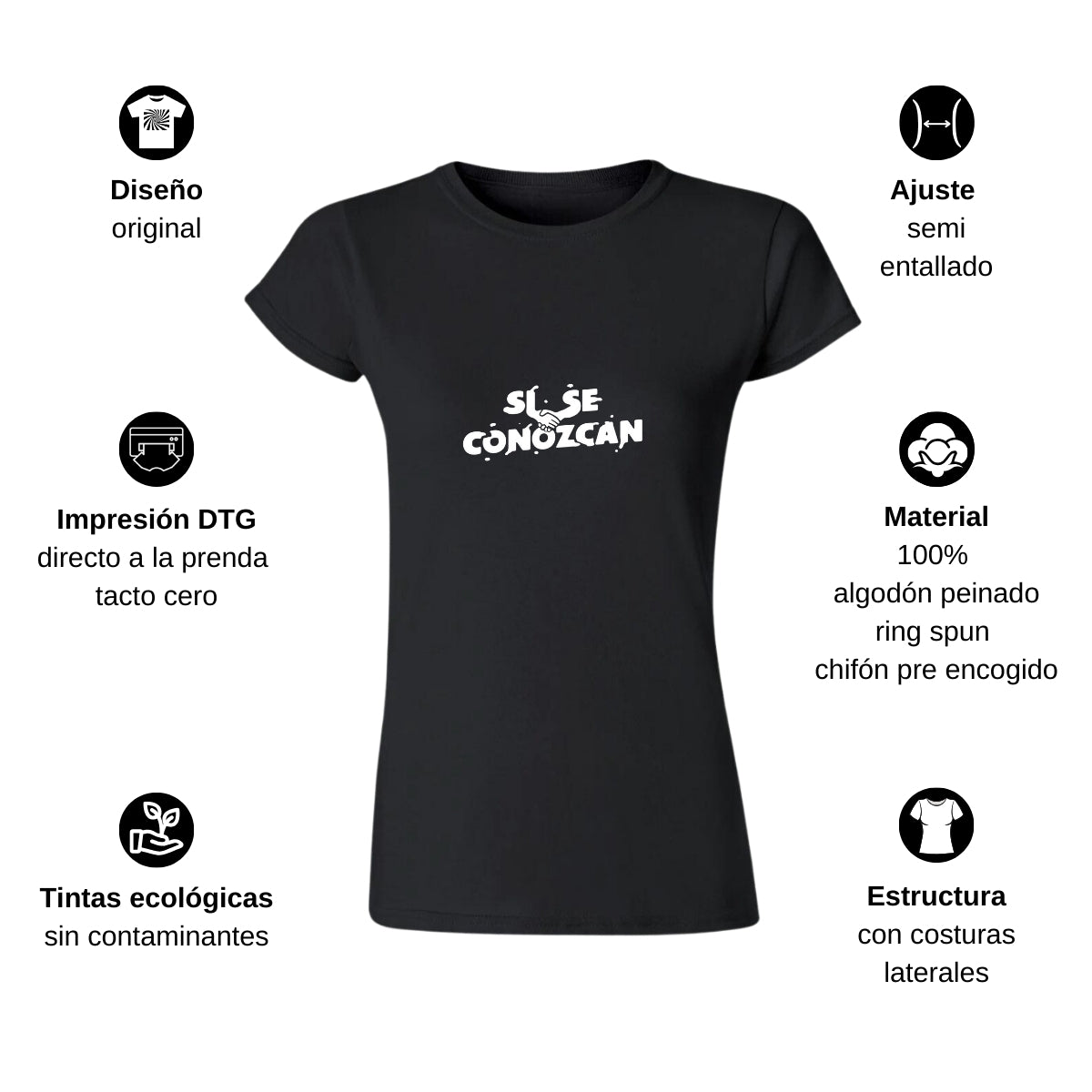 Playera Manga Corta Mujer Negro Personalizable Logo Si Se Conozcan