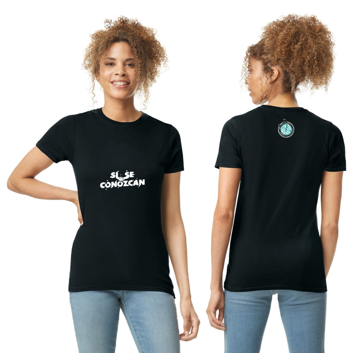 Playera Manga Corta Mujer Negro Personalizable Logo Si Se Conozcan