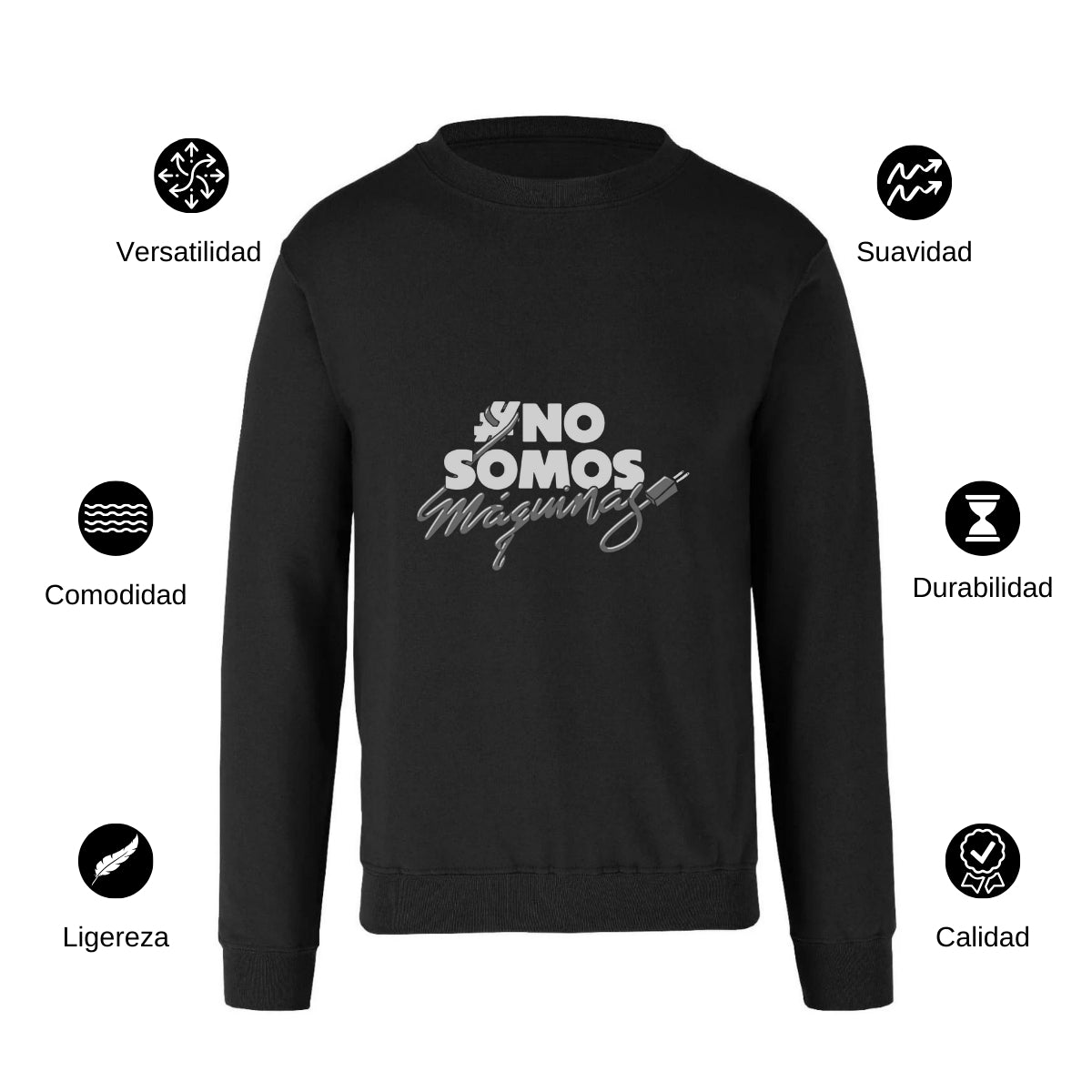 Sudadera Unisex Negro Personalizable Logo #NoSomosMaquinas