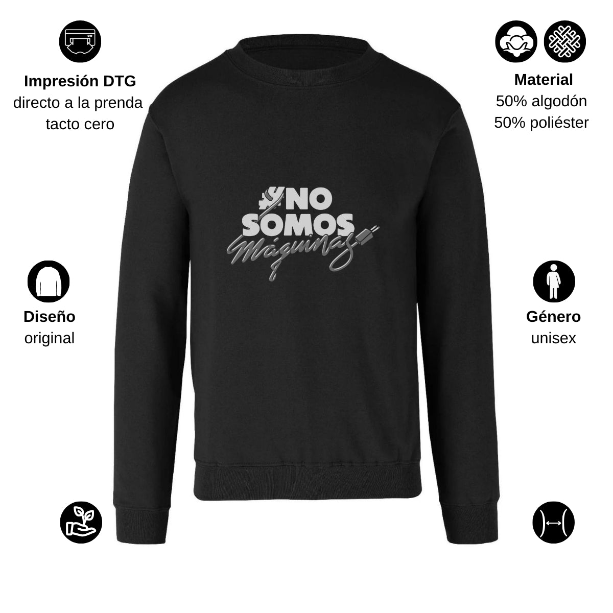Sudadera Unisex Negro Personalizable Logo #NoSomosMaquinas