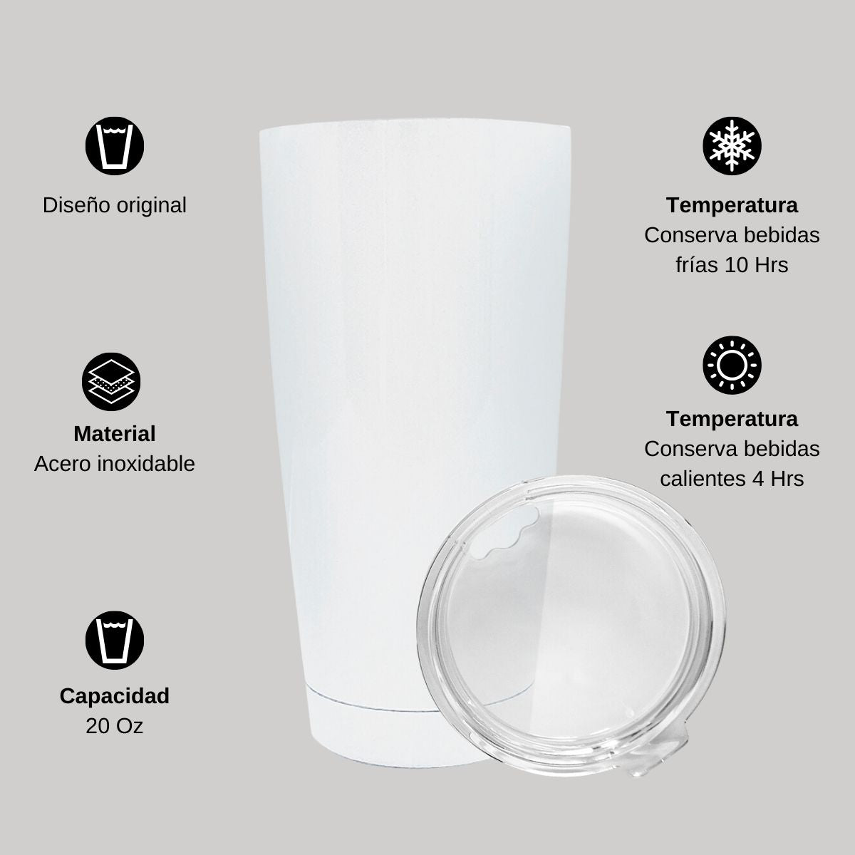 Termo Vaso Térmico 20 Oz Blanco Personalizable Logo