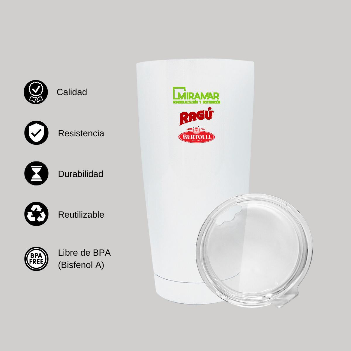 Termo Vaso Térmico 20 Oz Blanco Personalizable Logo
