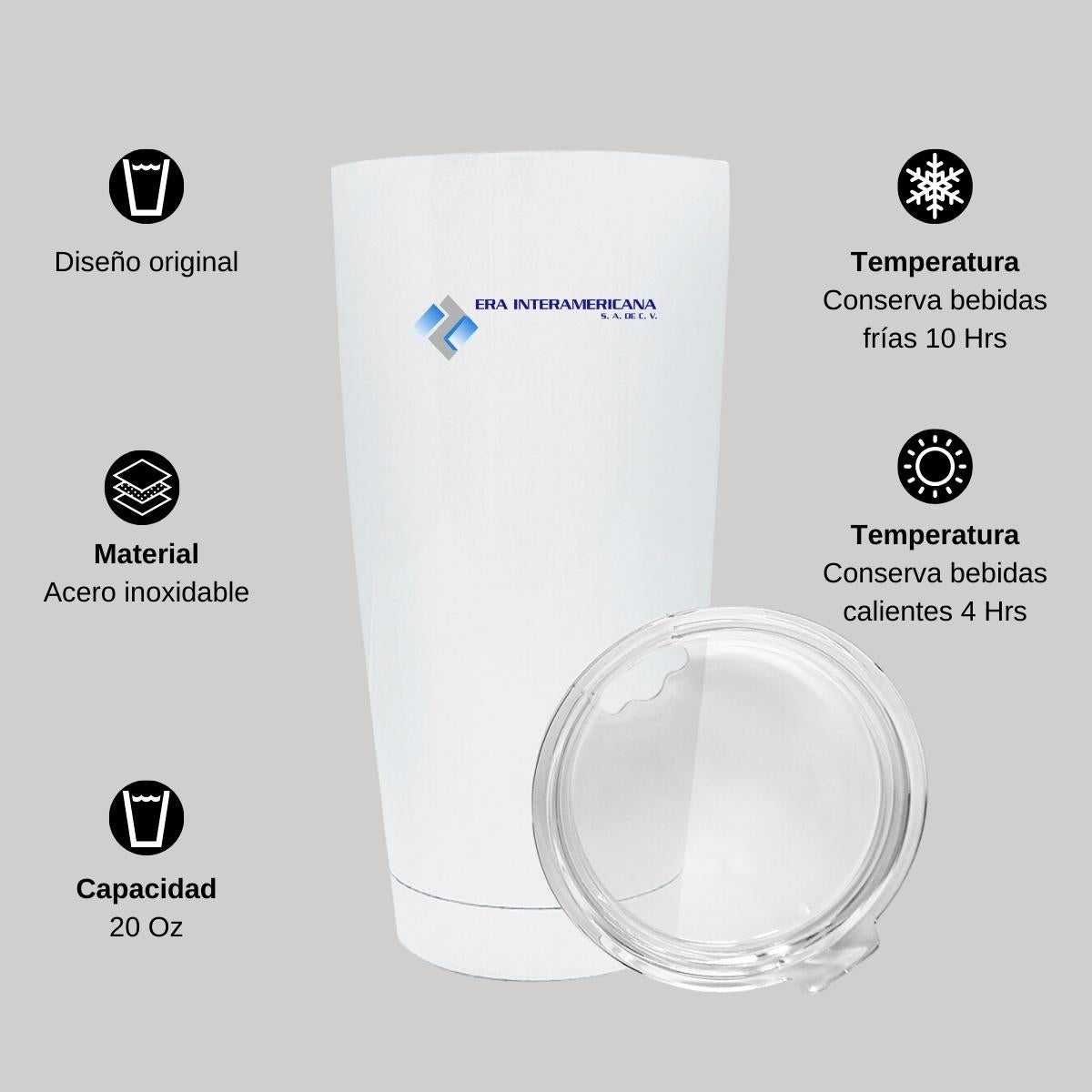 Termo Vaso Térmico 20 Oz Blanco Personalizable Logo