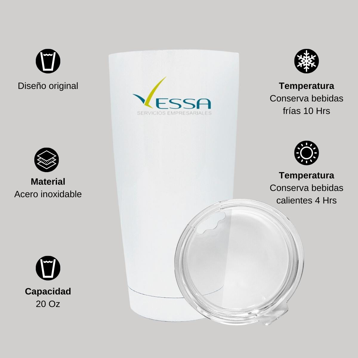 Termo Vaso Térmico 20 Oz Blanco Personalizable Logo