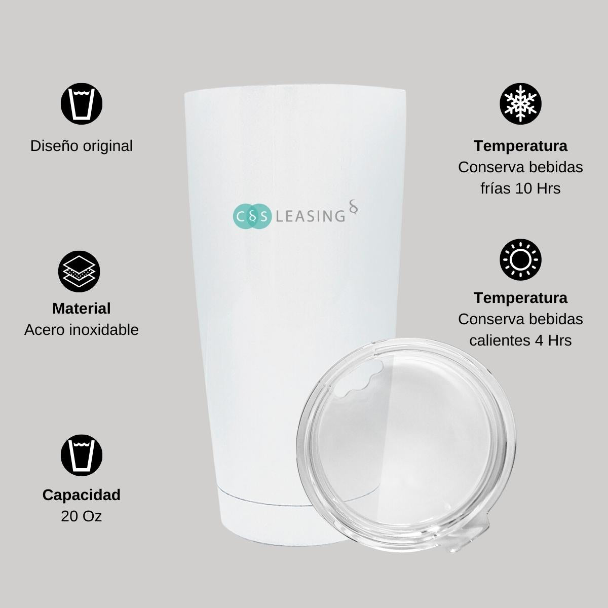 Termo Vaso Térmico 20 Oz Blanco Personalizable Logo