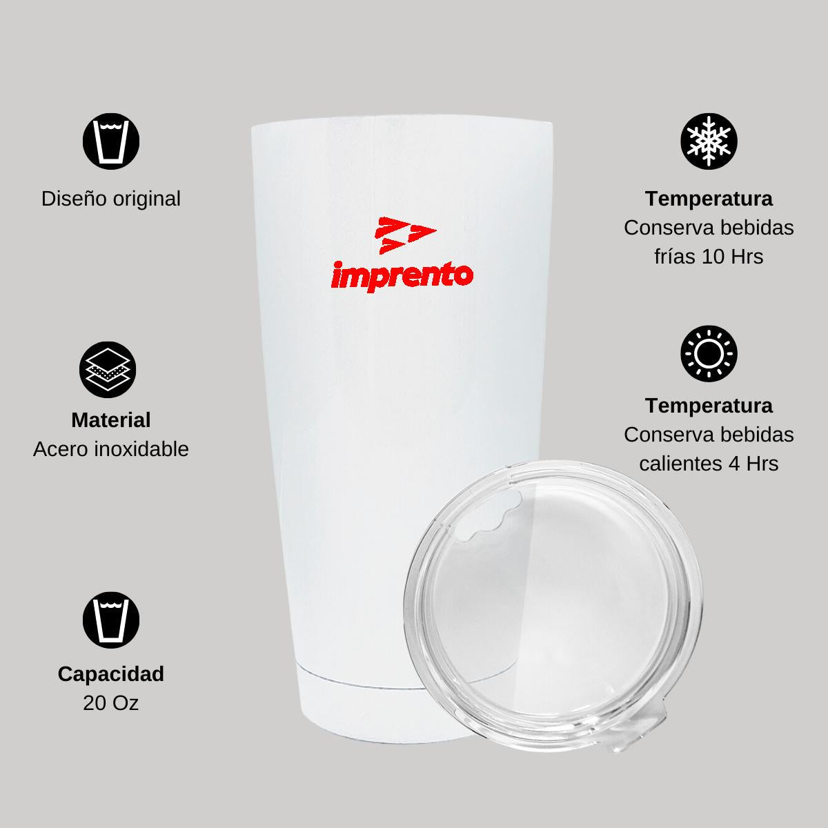 Termo Vaso Térmico 20 Oz Blanco Personalizable Logo