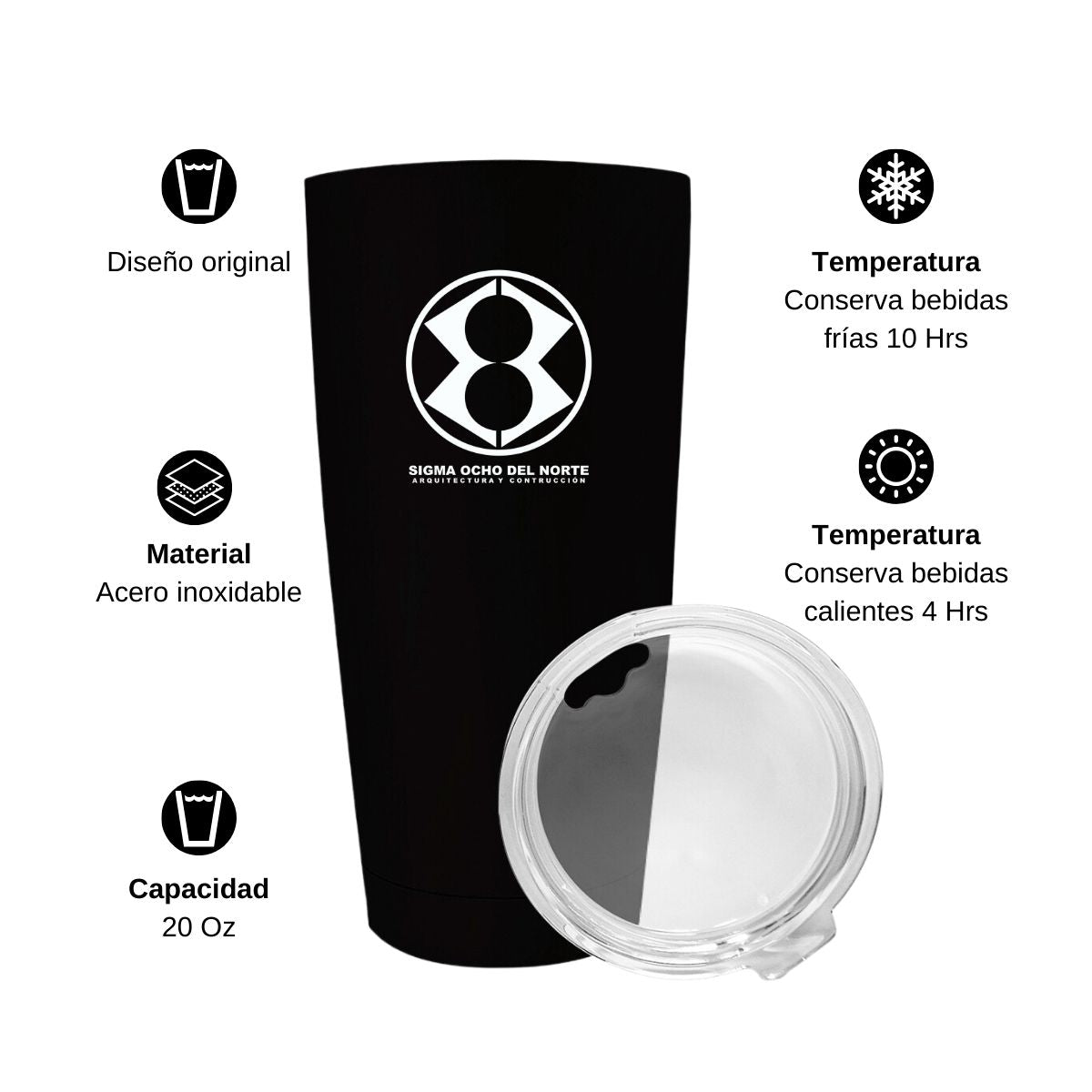 Termo Vaso Térmico 20 Oz Negro Personalizable Logo