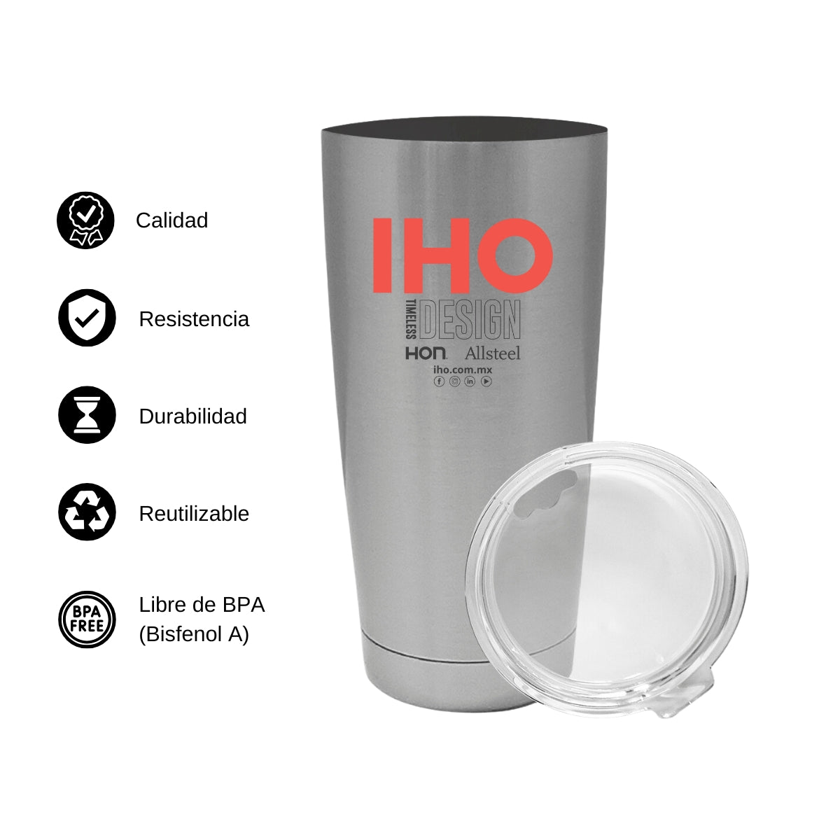 Termo Vaso Térmico 20 Oz Plata Personalizable Logo