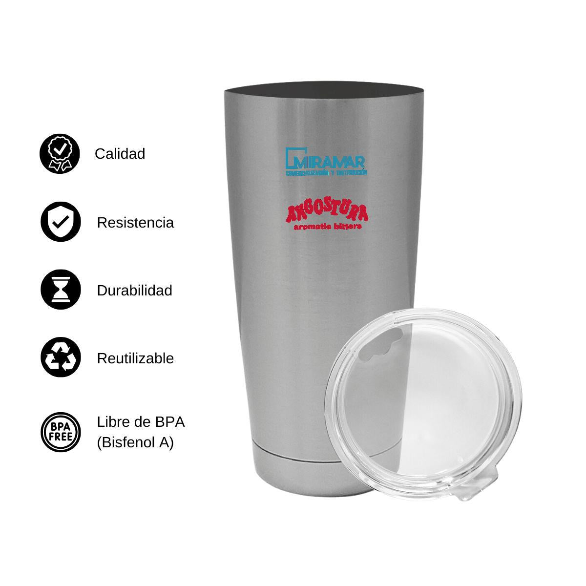 Termo Vaso Térmico 20 Oz Plata Personalizable Logo