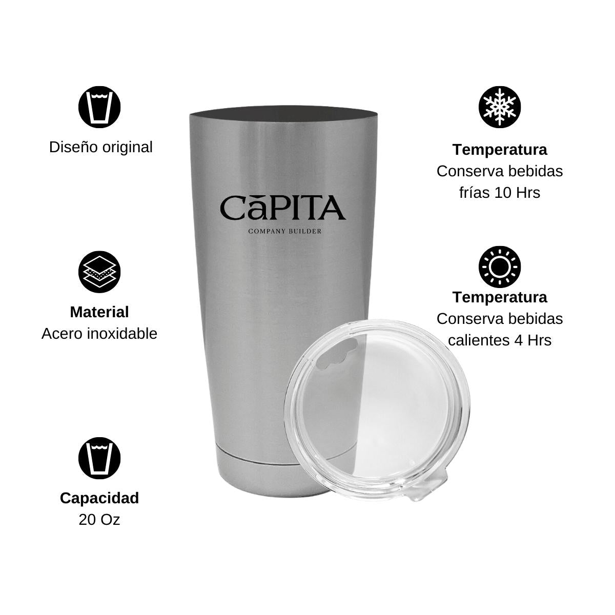 Termo Vaso Térmico 20 Oz Plata Personalizable Logo