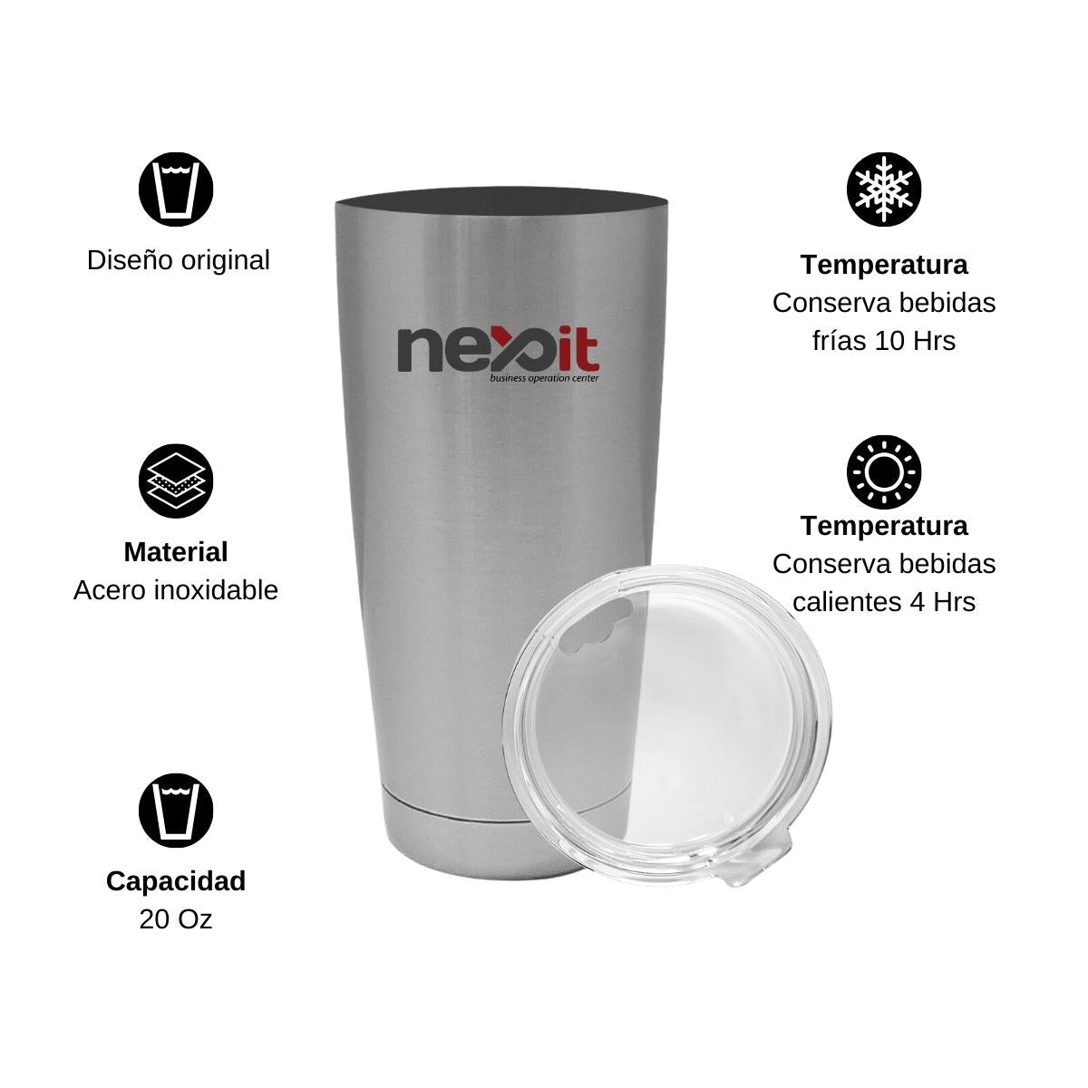 Termo Vaso Térmico 20 Oz Plata Personalizable Logo
