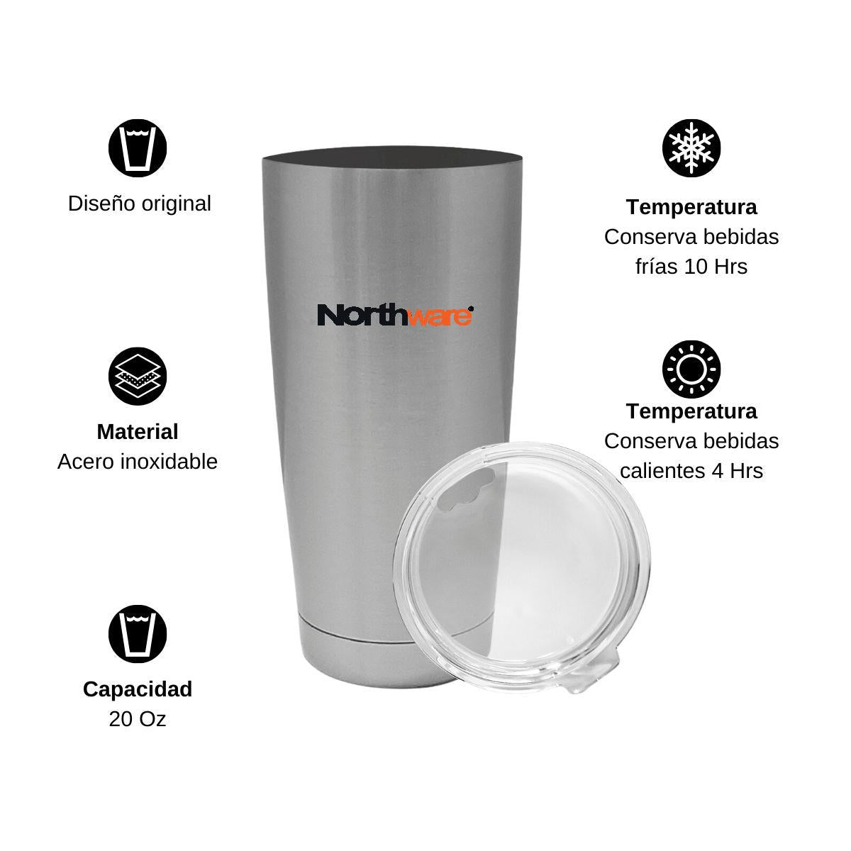 Termo Vaso Térmico 20 Oz Plata Personalizable Logo