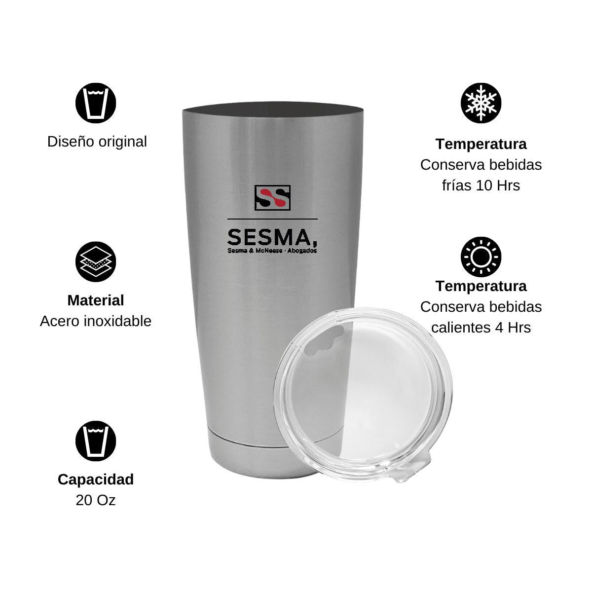 Termo Vaso Térmico 20 Oz Plata Personalizable Logo