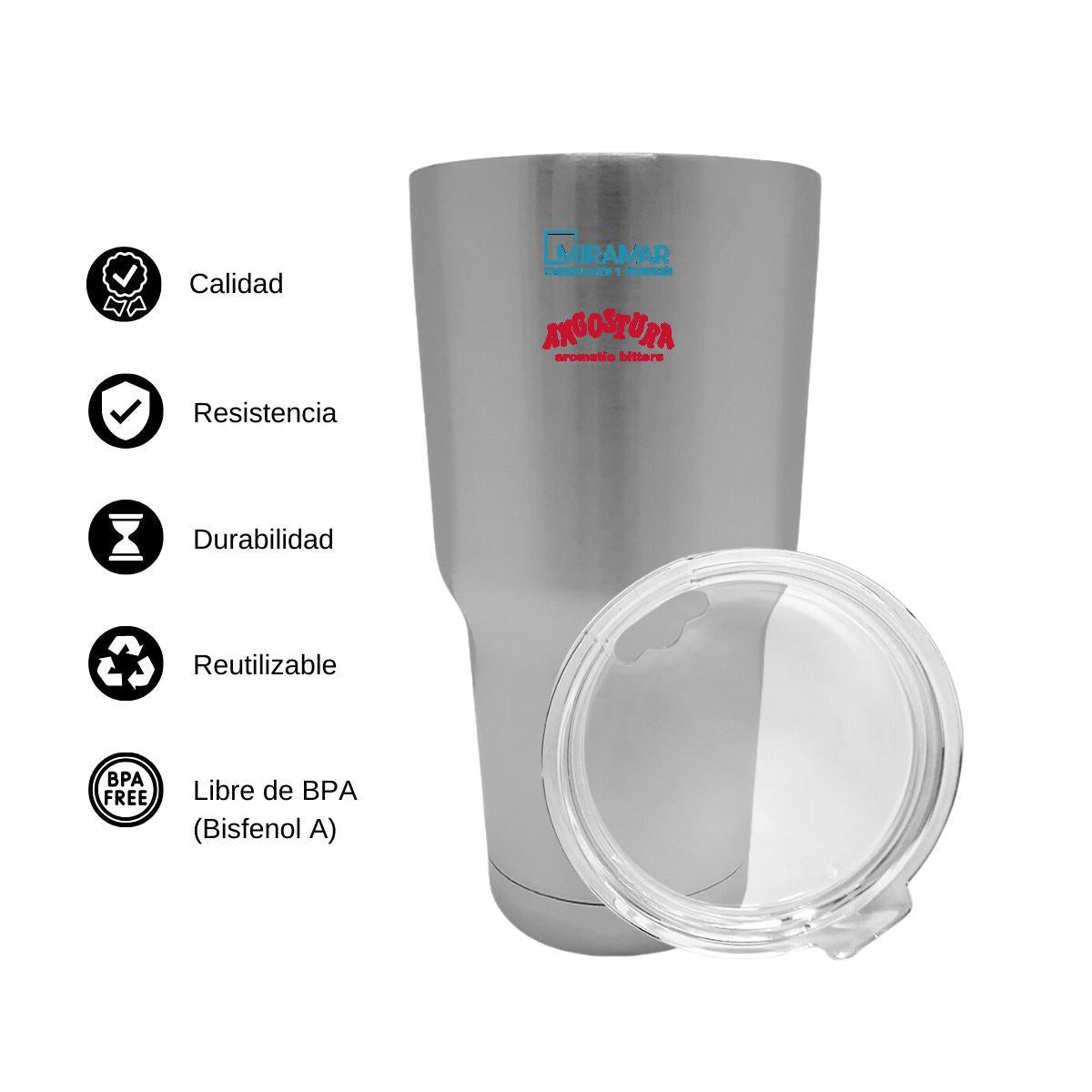 Termo Vaso Térmico 30 Oz Plata Personalizable Logo