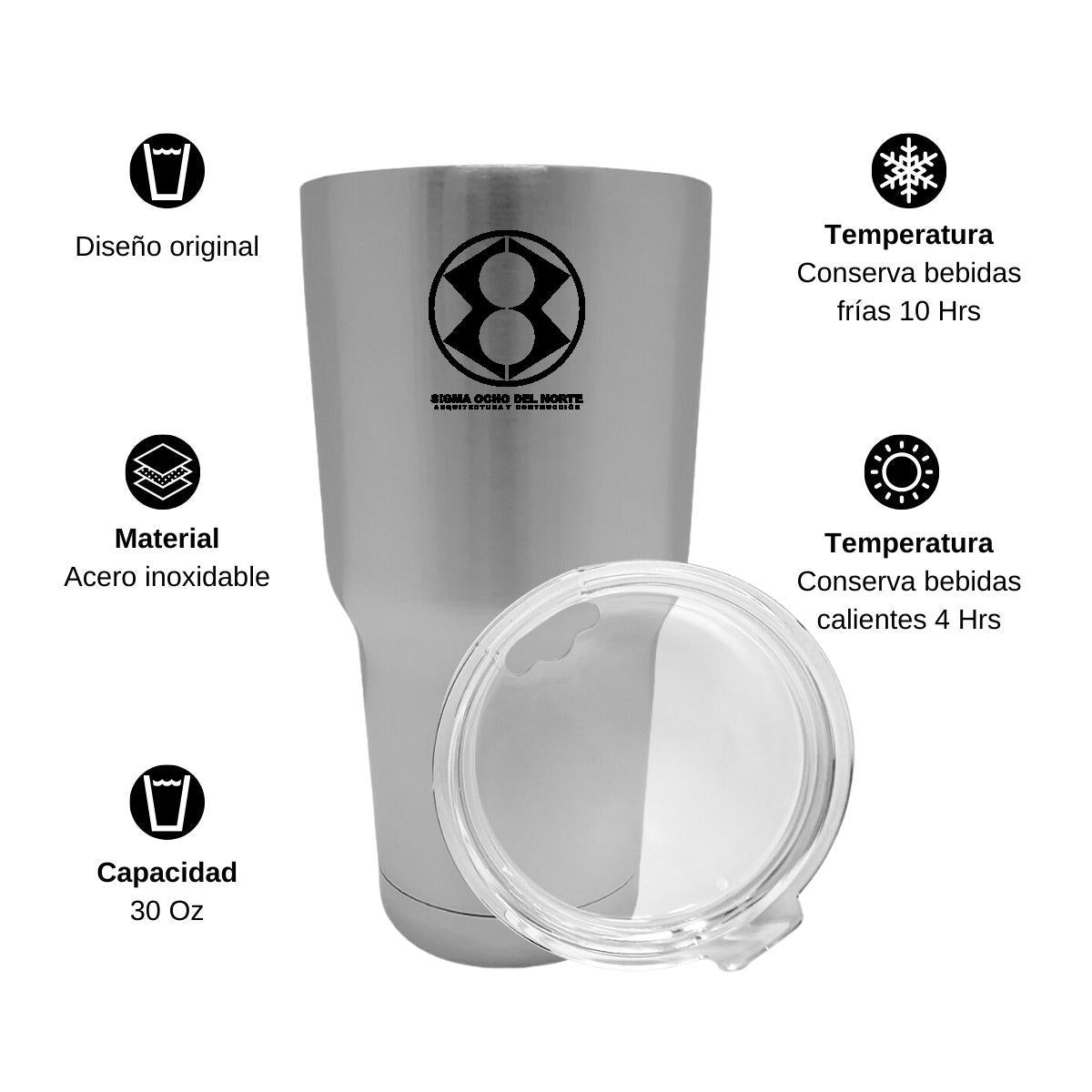 Termo Vaso Térmico 30 Oz Plata Personalizable Logo