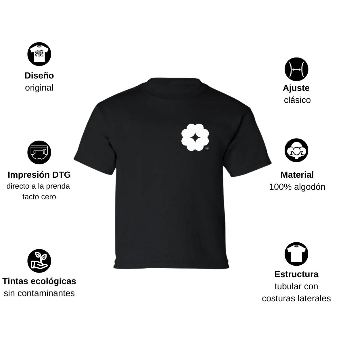 Playera Manga Corta Infantil Negro Personalizable Escudo