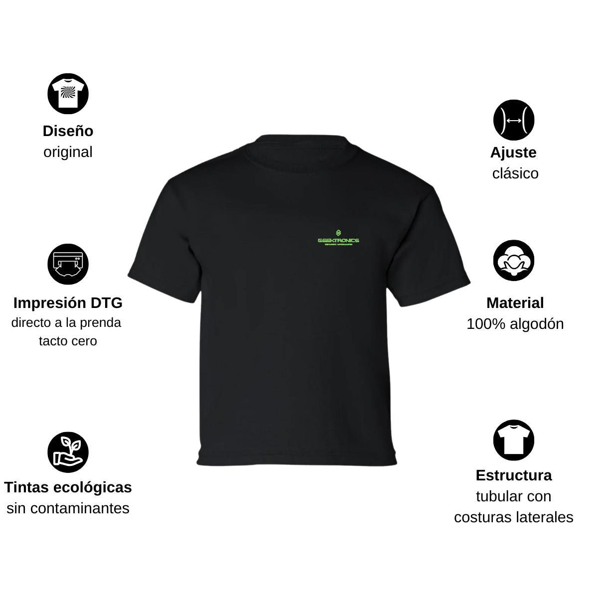 Playera Manga Corta Infantil Negro Personalizable Escudo