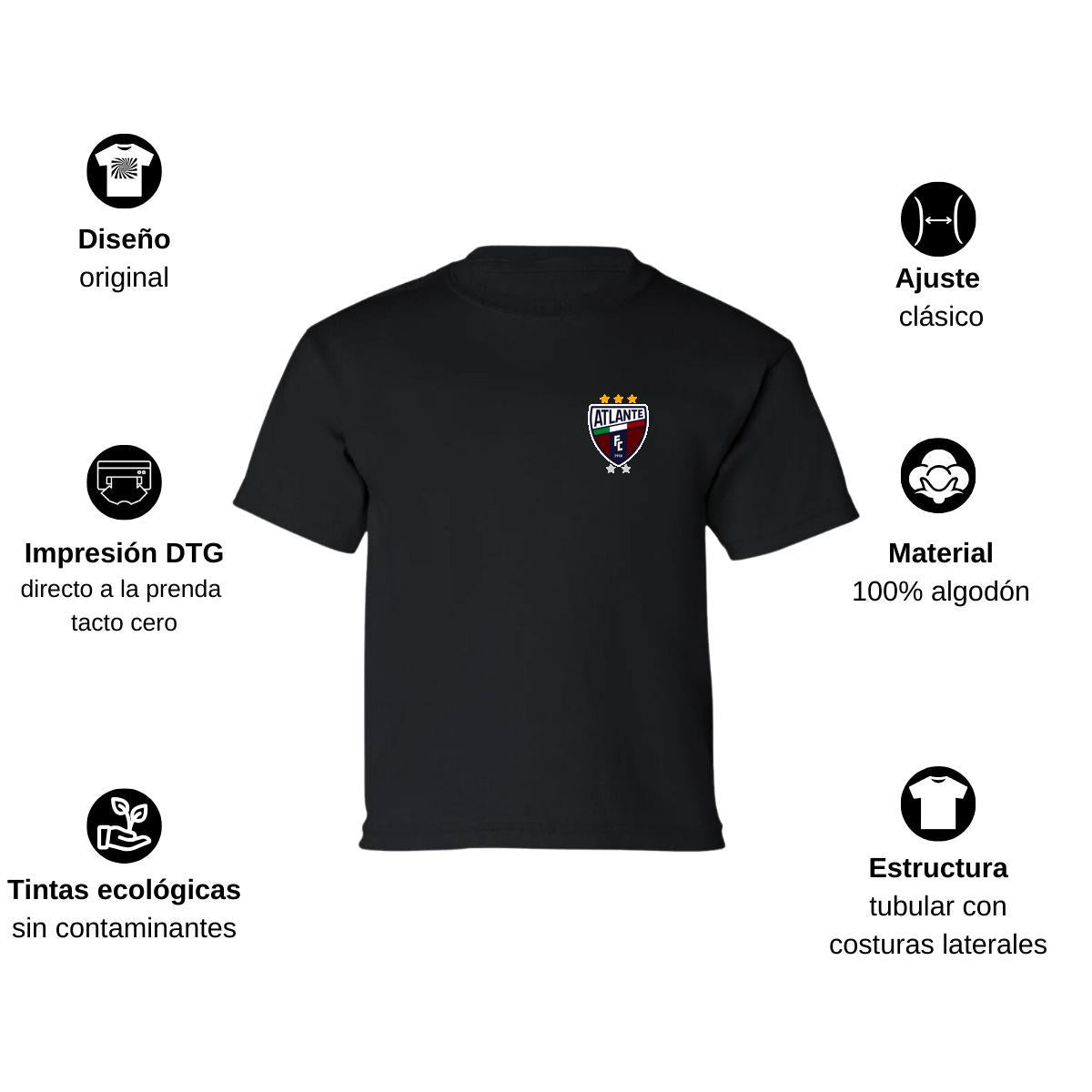Playera Manga Corta Infantil Negro Personalizable Escudo
