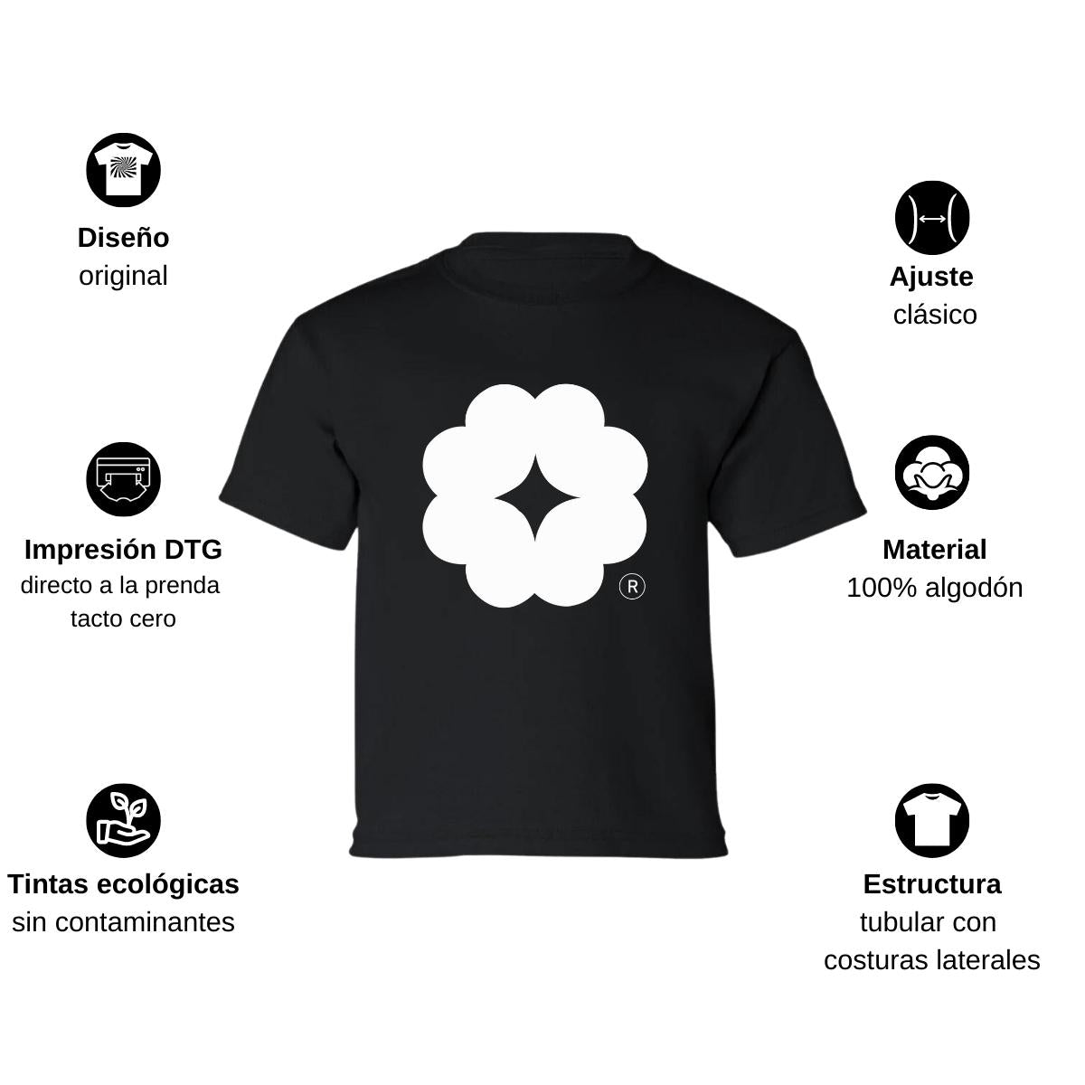 Playera Manga Corta Infantil Negro Personalizable Logo