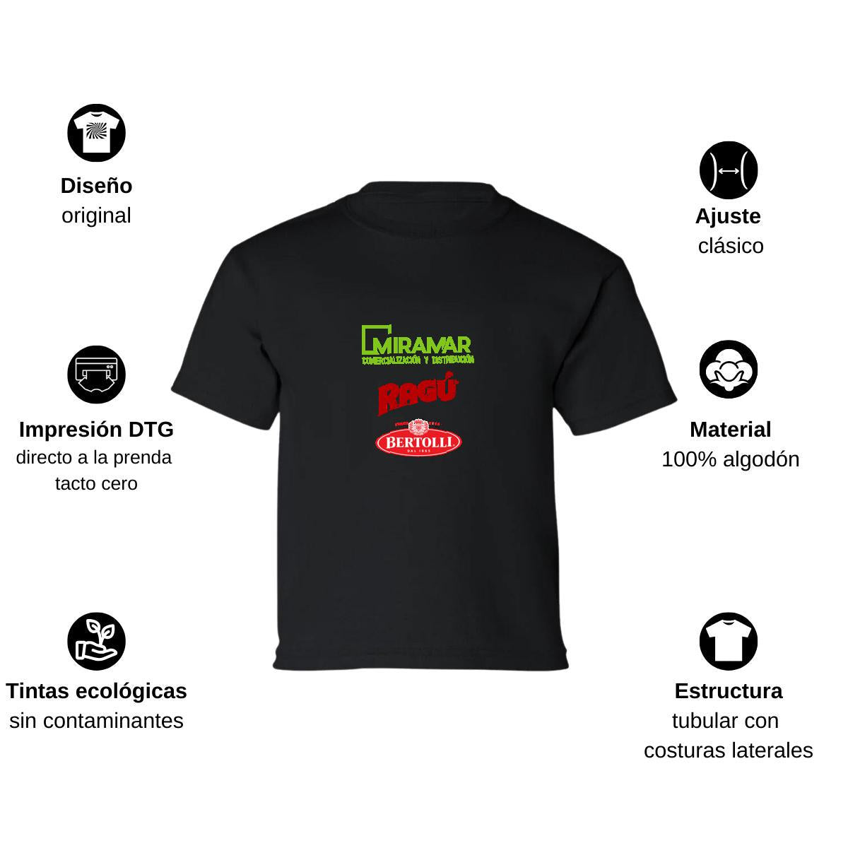 Playera Manga Corta Infantil Negro Personalizable Logo