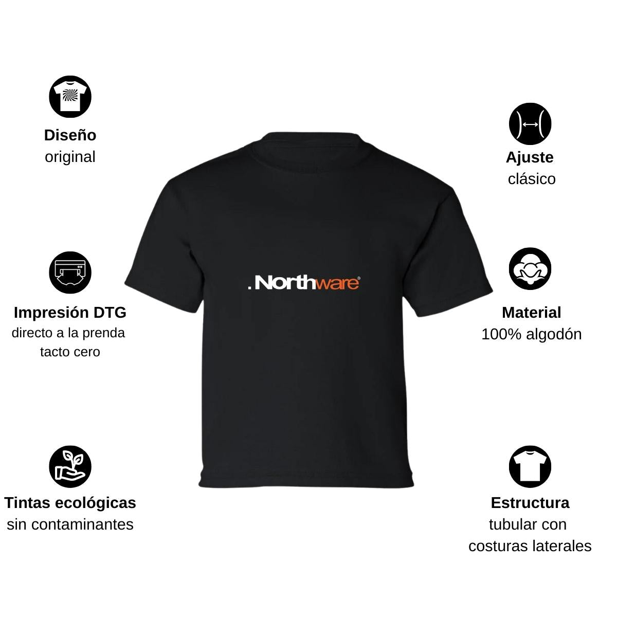 Playera Manga Corta Infantil Negro Personalizable Logo