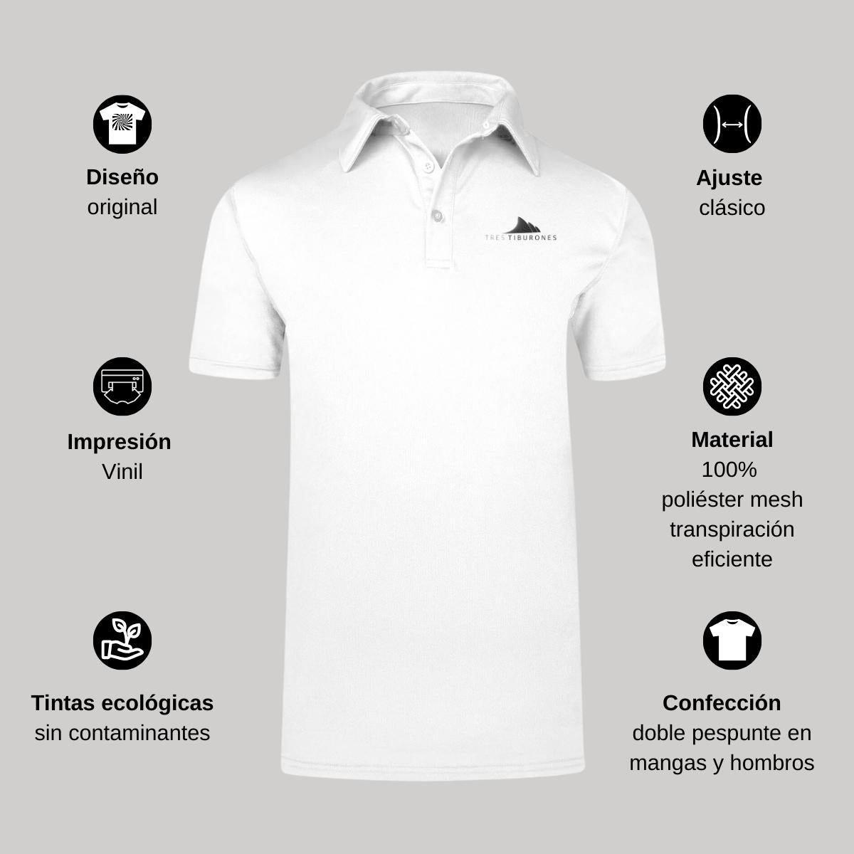 Playera Tipo Polo Hombre Manga Corta Blanco Personalizable Escudo