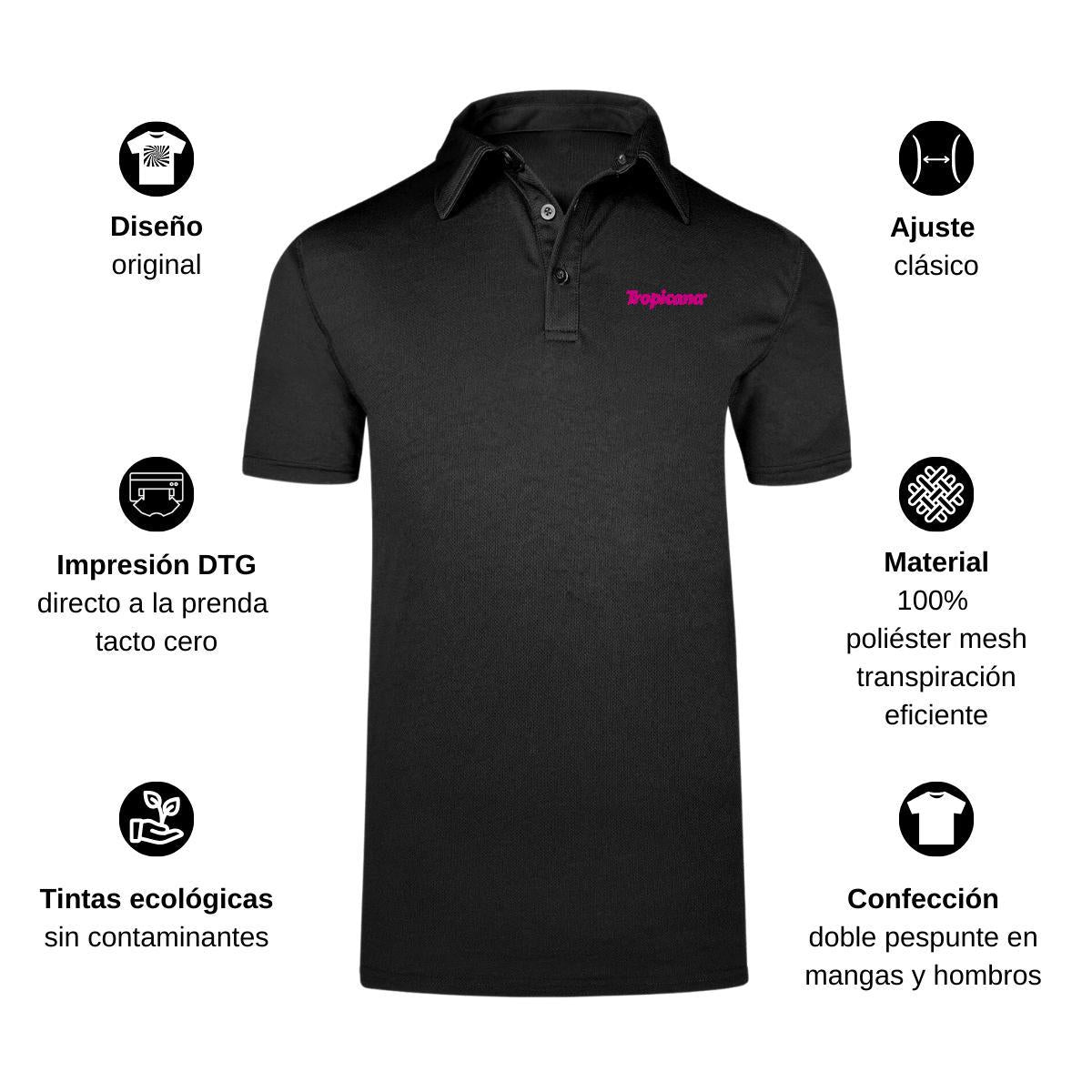 Playera Tipo Polo Hombre Manga Corta Negro Personalizable Escudo