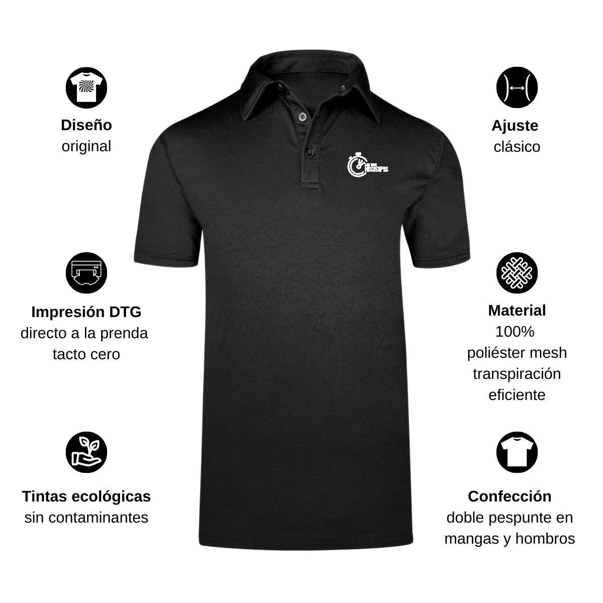 Playera Tipo Polo Hombre Manga Corta Negro Personalizable Escudo