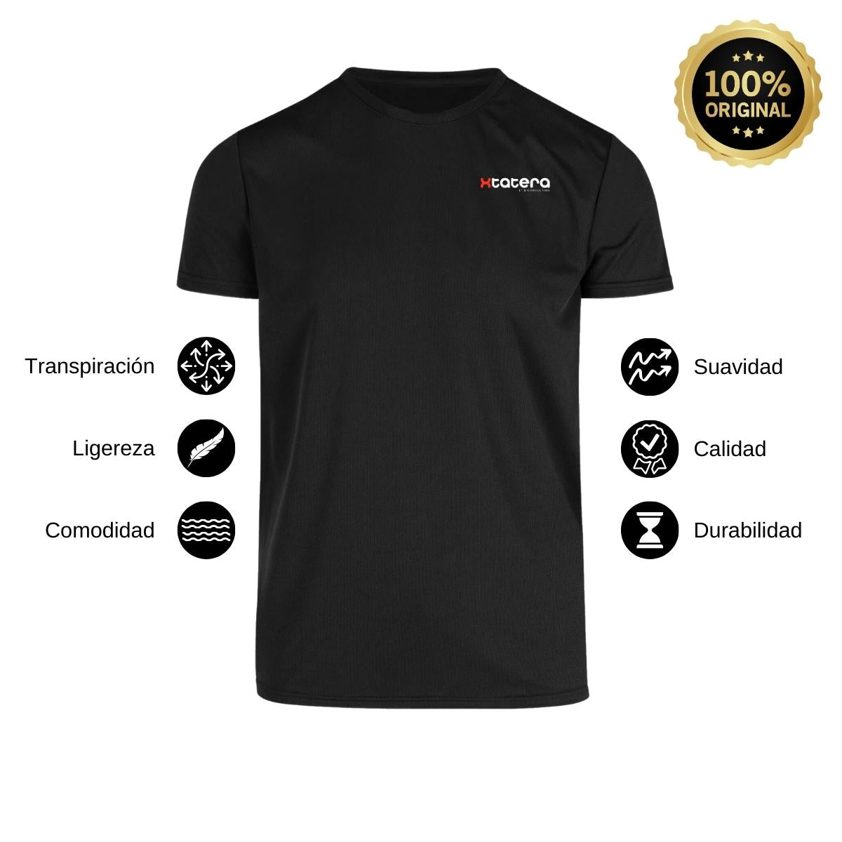 Playera Transpirable Hombre Manga Corta Negra Escudo