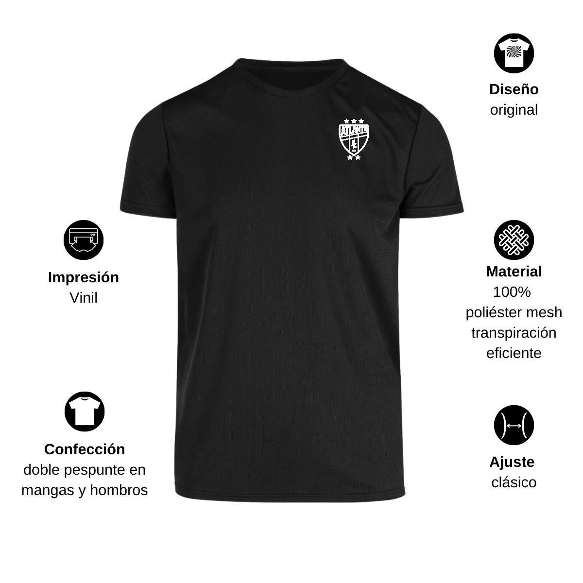 Playera Transpirable Hombre Manga Corta Negra Escudo