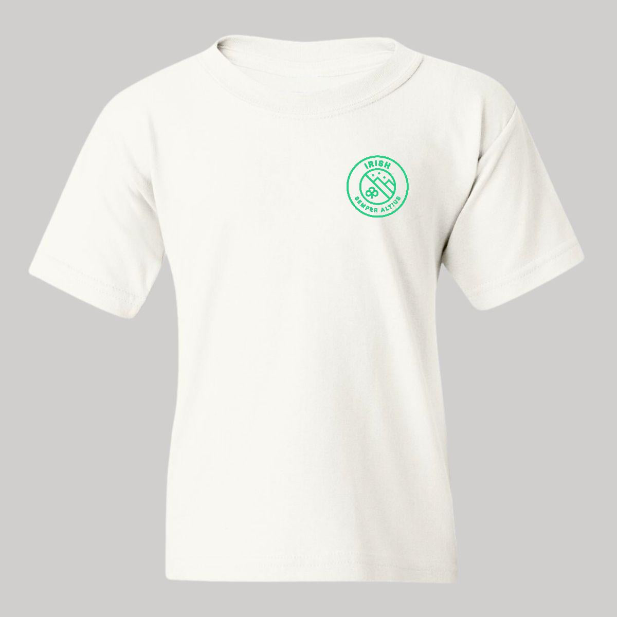 Playera Blanca Cuello Redondo Manga Corta Para Niño y Niña Escudo