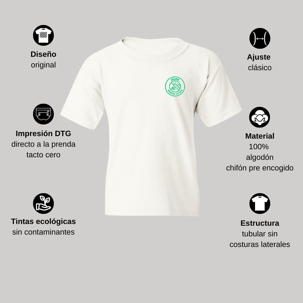 Playera Blanca Cuello Redondo Manga Corta Para Niño y Niña Escudo