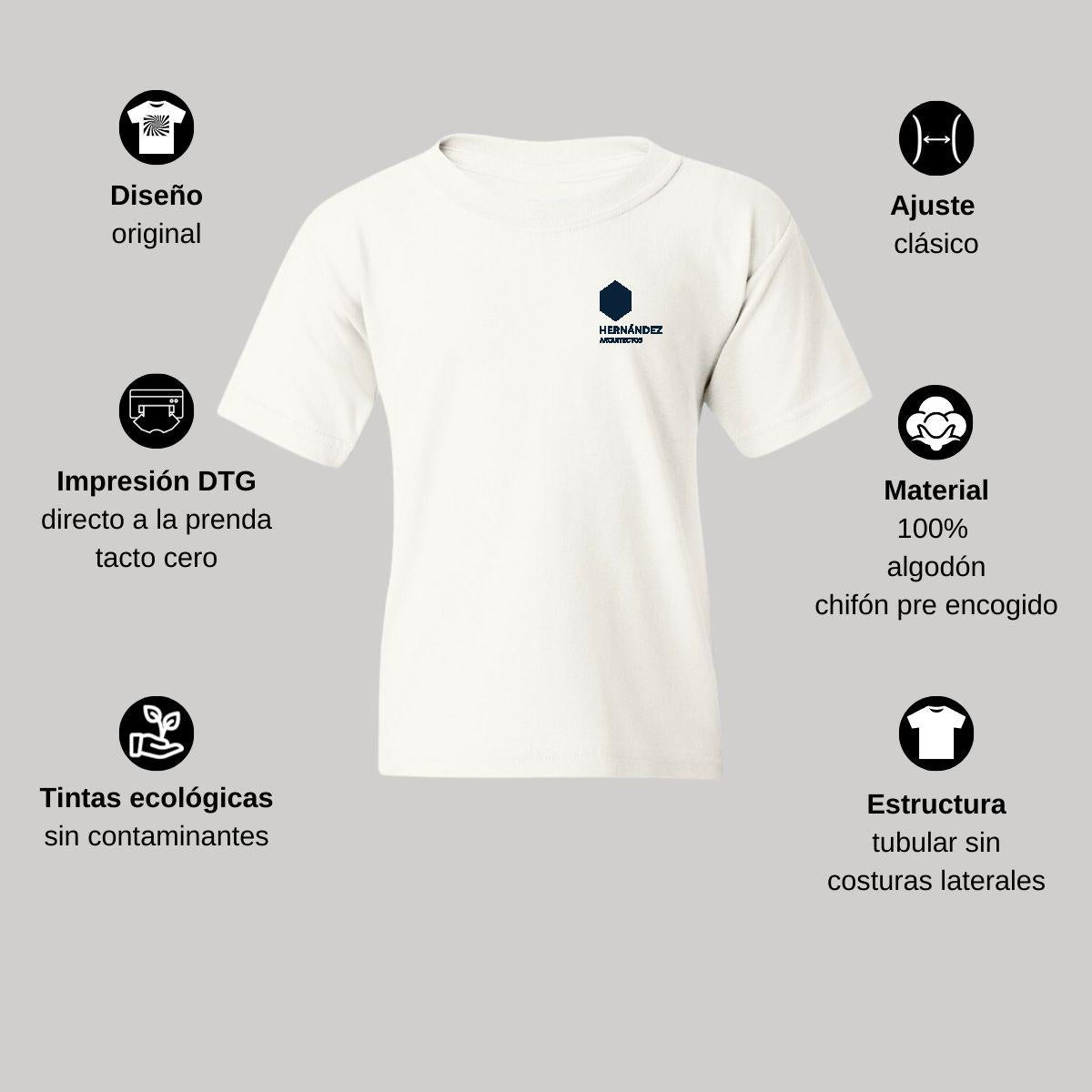 Playera Blanca Cuello Redondo Manga Corta Para Niño y Niña Escudo