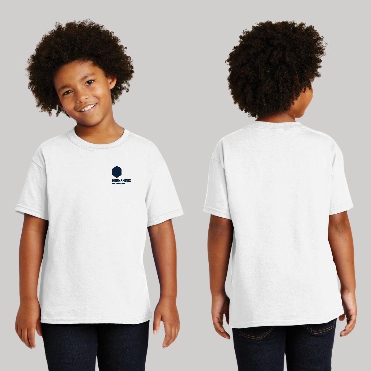 Playera Blanca Cuello Redondo Manga Corta Para Niño y Niña Escudo