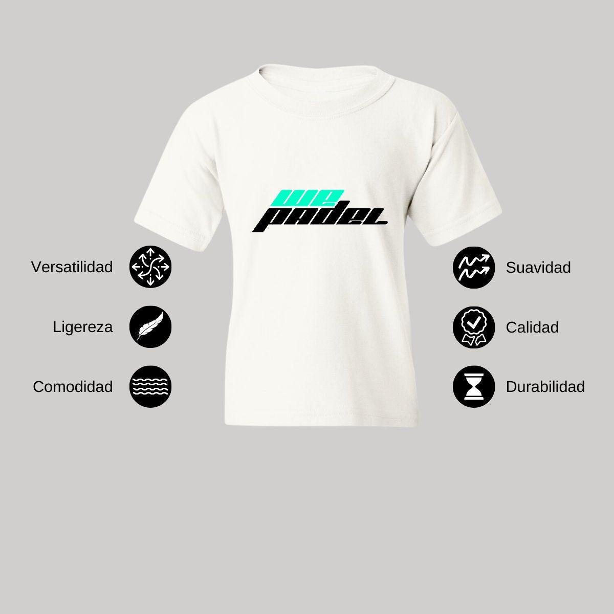 Playera Blanca Cuello Redondo Manga Corta Para Niño y Niña Logo