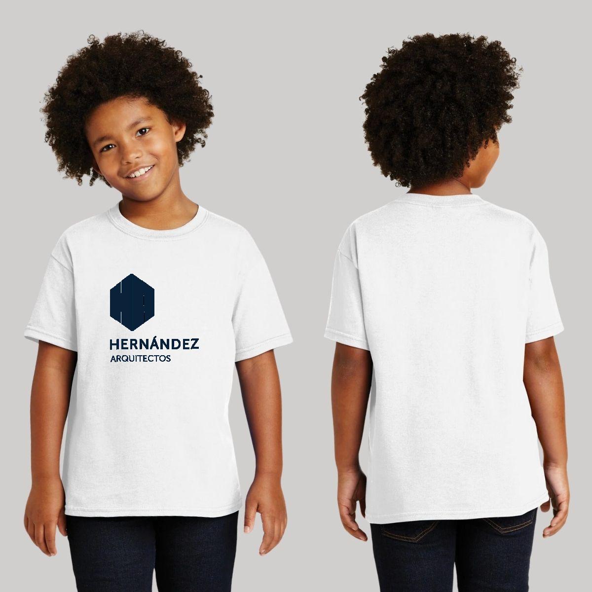 Playera Blanca Cuello Redondo Manga Corta Para Niño y Niña Logo