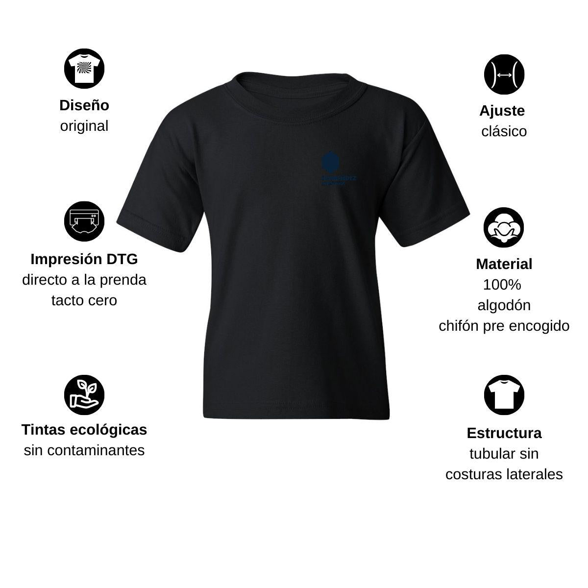 Playera Negra Cuello Redondo Manga Corta Para Niño y Niña Escudo