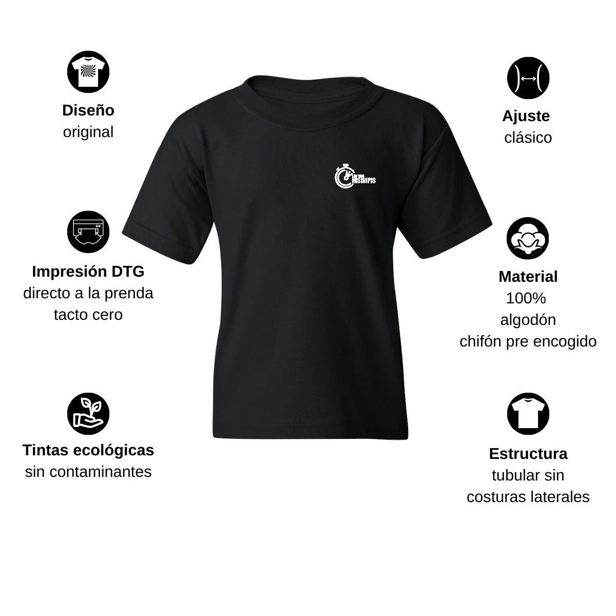 Playera Negra Cuello Redondo Manga Corta Para Niño y Niña Escudo