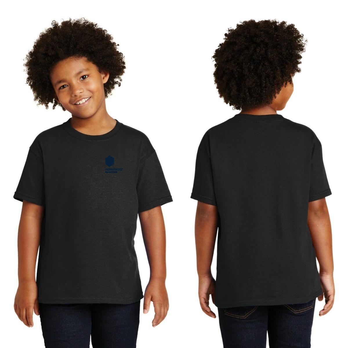 Playera Negra Cuello Redondo Manga Corta Para Niño y Niña Escudo