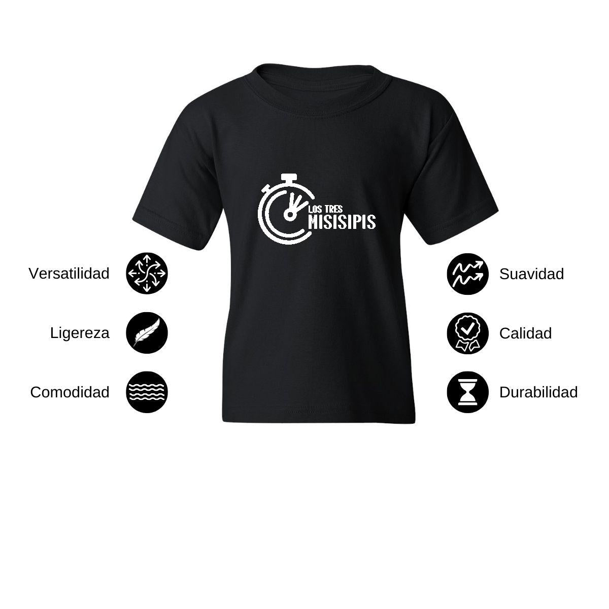 Playera Negra Cuello Redondo Manga Corta Para Niño y Niña Logo