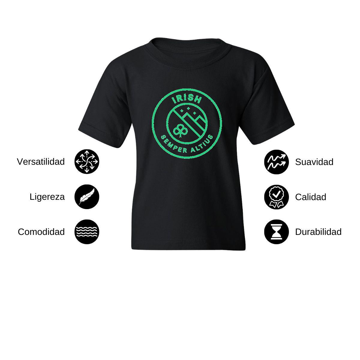Playera Negra Cuello Redondo Manga Corta Para Niño y Niña Logo