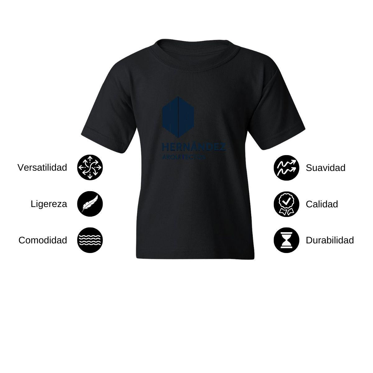 Playera Negra Cuello Redondo Manga Corta Para Niño y Niña Logo