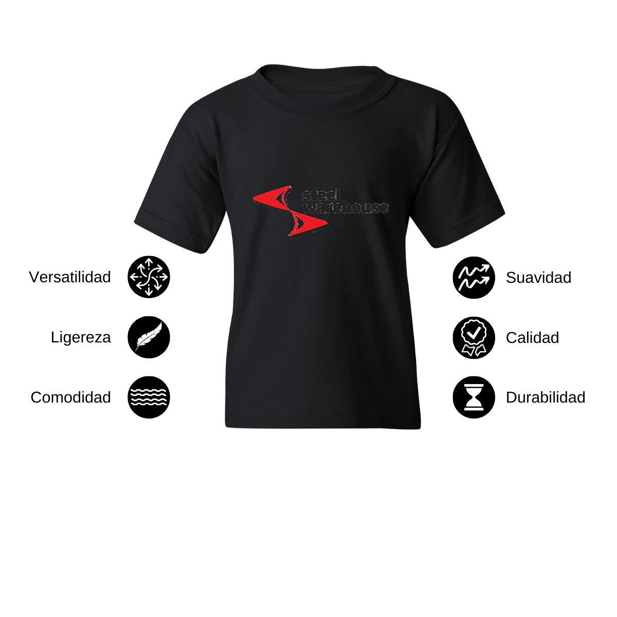 Playera Negra Cuello Redondo Manga Corta Para Niño y Niña Logo