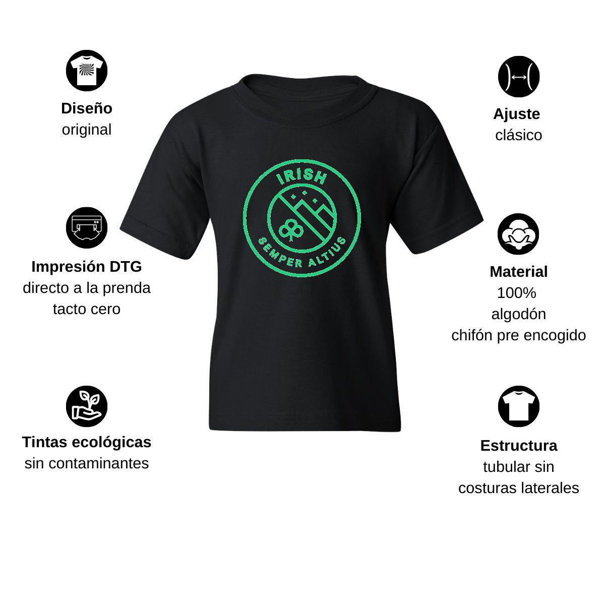 Playera Negra Cuello Redondo Manga Corta Para Niño y Niña Logo