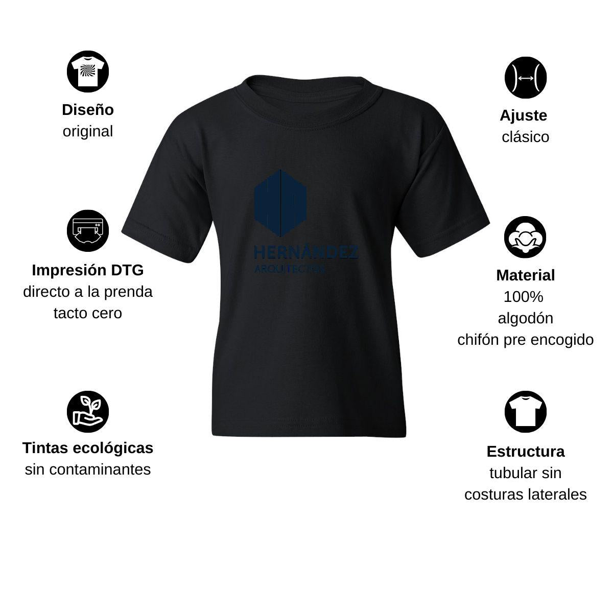 Playera Negra Cuello Redondo Manga Corta Para Niño y Niña Logo