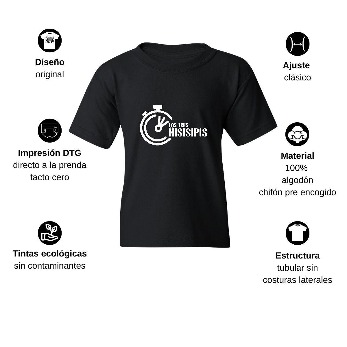 Playera Negra Cuello Redondo Manga Corta Para Niño y Niña Logo
