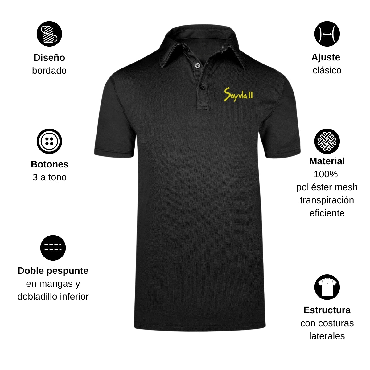Playera Tipo Polo Hombre Manga Corta Negro Personalizable Escudo